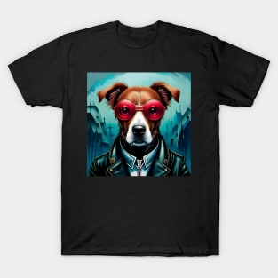 Dog in Leather Jacket and Sunglasses T-Shirt